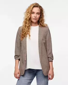 Женский пиджак с принтом, рукавами 3/4 и воротником с лацканами Pieces, коричневый