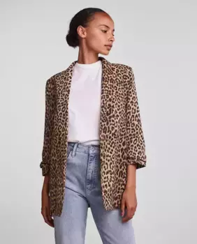 Женский пиджак с принтом, рукавами 3/4 и воротником с лацканами Pieces, цвет Nude