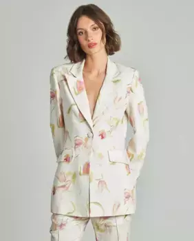 Женский пиджак с принтом, с лацканами и длинными рукавами Alma en Pena, белый