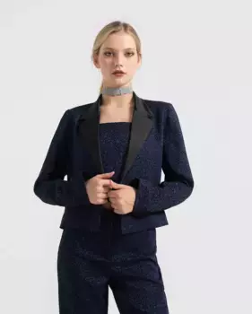 Женский пиджак с принтом, воротником с лацканами и длинными рукавами Noon, синий