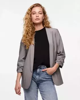 Женский пиджак с рукавами 3/4 и воротником с лацканами Pieces, серый