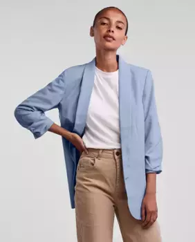 Женский пиджак с рукавами 3/4 и воротником с лацканами Pieces, светло-голубой