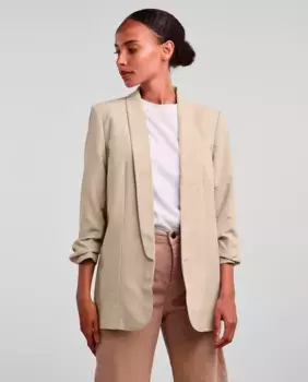 Женский пиджак с рукавами 3/4 и воротником с лацканами Pieces, бежевый