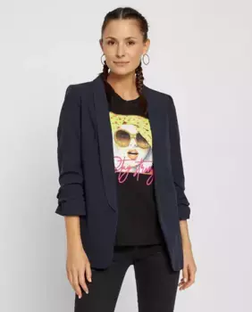 Женский пиджак с рукавами 3/4 и воротником с лацканами Pieces, темно-синий