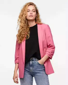 Женский пиджак с рукавами 3/4 и воротником с лацканами Pieces, розовый