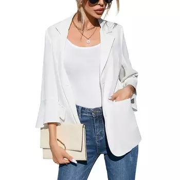 Женский пиджак с рукавами 3/4, куртка на пуговицах, офисный рабочий костюм с карманами Kojooin, белый