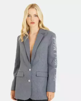 Женский пиджак с вышитыми рукавами и карманами с клапанами Alma en Pena, серый