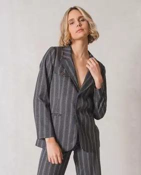 Женский пиджак в стиле ретро с воротником-отворотом Indi & Cold, темно-синий