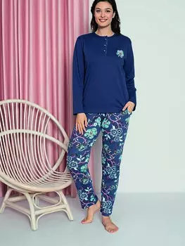Женский пижамный комплект для мамы с шалью и рисунком внизу, хлопок, сезонный W30042259 ahengim, индиго
