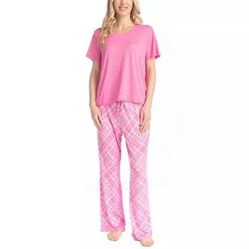 Женский пижамный комплект для садовой вечеринки: топ и пижамные штаны Muk Luks, цвет pink plaid