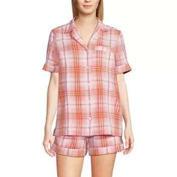 Женский пижамный комплект из двух частей: топа и шорт Lands' End, цвет coral pink plaid