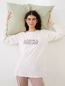 Женский пижамный комплект из хлопка с круглым вырезом и длинными рукавами с принтом LCW Dream