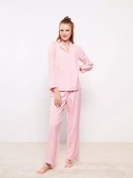 Женский пижамный комплект из поплина с длинными рукавами и узорчатым воротником-рубашкой LCW Dream