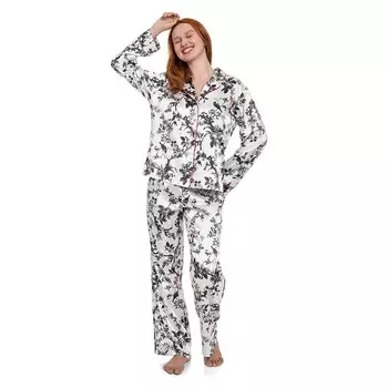 Женский пижамный комплект из сиреневого и лондонского длинного атласного воротника с вырезом и пижамных штанов Lilac+London, цвет Ivory Black