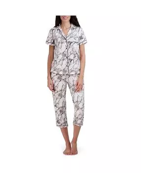 Женский пижамный комплект из топа и брюк с короткими рукавами и воротником-стойкой, комплект из 2 предметов BCBG MAXAZRIA, белый