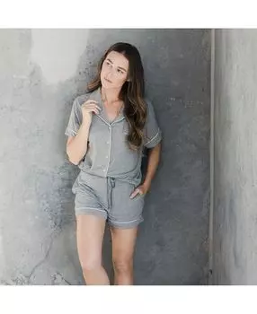 Женский пижамный комплект из вискозы эластичного трикотажа с короткими рукавами из бамбука Cozy Earth, серый