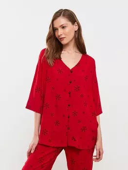 Женский пижамный комплект из вискозы с v-образным вырезом на новогоднюю тематику LCW DREAM