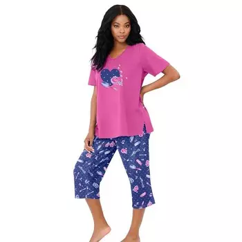 Женский пижамный комплект капри Dreams & Co. больших размеров из 2 предметов, цвет Ultra Blue Bubbles