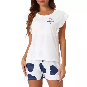 Женский пижамный комплект, одежда для сна без рукавов, топ с рюшами и шорты, пижама из 2 предметов, милая милая одежда для дома Cheibear, синий