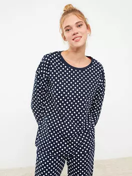 Женский пижамный комплект с длинным рукавом и круглым вырезом в рождественской тематике LCW Dream