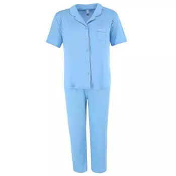 Женский пижамный комплект с короткими рукавами и брюками, воротник-стойка PJ Couture, синий