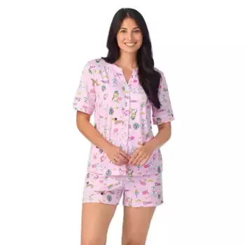 Женский пижамный комплект с короткими рукавами и разрезом на горловине, состоящий из топа и пижамных шорт Cuddl Duds, цвет pink dogs