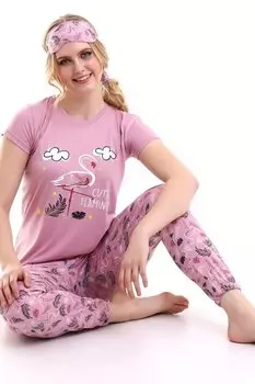 Женский пижамный комплект с короткими рукавами и розовым ремешком для сна с принтом фламинго CALMERA MODA