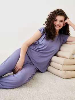 Женский пижамный комплект с короткими рукавами и V-образным вырезом LCW Dream