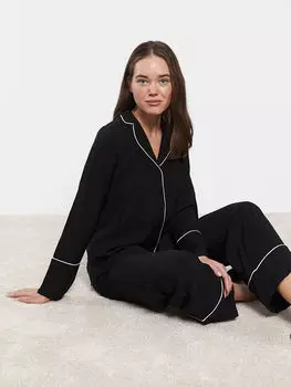 Женский пижамный комплект с прямым воротником и длинными рукавами LCW Dream