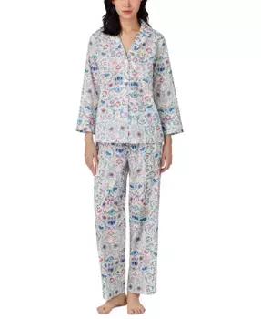 Женский пижамный комплект с рукавом 3/4 и брюками до щиколотки Lauren Ralph Lauren, коричневый/бежевый