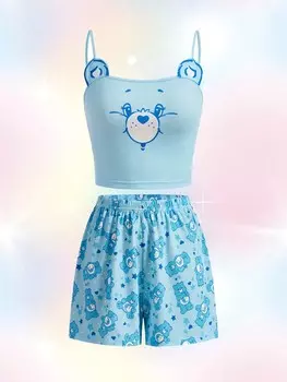 Женский пижамный комплект Shein X Care Bears, синий