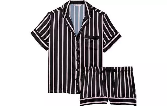 Женский пижамный комплект Victoria's Secret, Розовые полосы на черном фоне