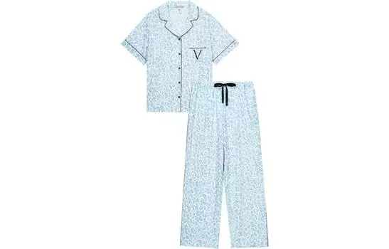 Женский пижамный комплект Victoria's Secret, Синий леопардовый принт