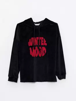 Женский пижамный топ с капюшоном и вышивкой с длинным рукавом LCW Dream