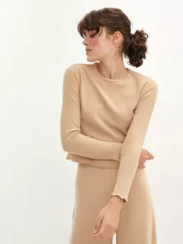 Женский пижамный топ с круглым вырезом и длинными рукавами LCW Dream