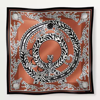 Женский платок Cartier Carr 90, Panthre rdition, шелковая саржа карамельного цвета