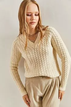 Женский плетеный свитер SHADE, бежевый