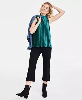 Женский плиссированный бархатный топ с воротником-стойкой On 34th, зеленый