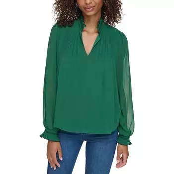 Женский плиссированный пуловер с V-образным вырезом Karl Lagerfeld Paris, цвет deep forest