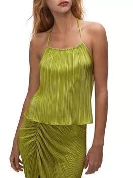 Женский плиссированный топ из полиэстера с бретелью через шею GOOD AMERICAN, зеленый
