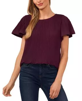 Женский плиссированный топ с круглым вырезом и короткими рукавами CeCe