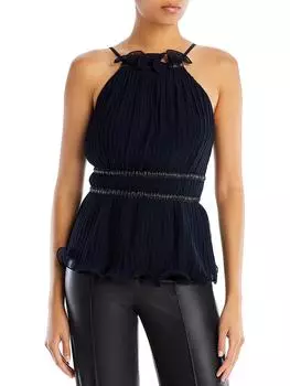 Женский плиссированный топ с оборками на шее BCBGMAXAZRIA, черный