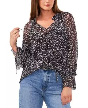 Женский плиссированный топ с рюшами и разрезом на шее Vince Camuto, черный