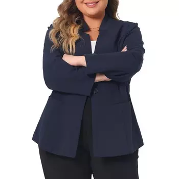 Женский плюс размер пуговицы с длинным рукавом для офисной работы деловой костюм пиджак куртка Agnes Orinda, цвет Navy Blue