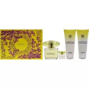 Женский подарочный набор из 4 предметов Versace Yellow Diamond 3 унции EDT спрея 3,4 унции геля для душа 3,4 унции лосьона для тела 5 мл EDT Rollerball Mini