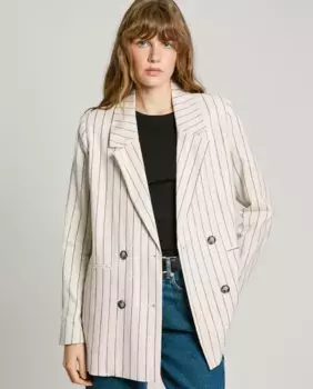 Женский полосатый двубортный пиджак Pepe Jeans, кремовый