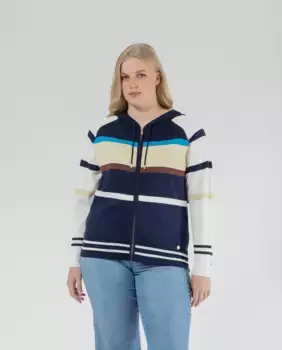 Женский полосатый кардиган с капюшоном и застежкой-молнией October, тёмно-синий