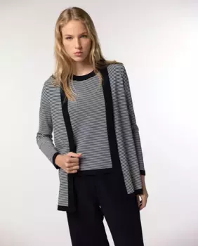Женский полосатый кардиган с контрастной отделкой Naulover, тёмно-синий
