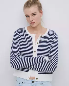 Женский полосатый кардиган с круглым вырезом Yerse, синий