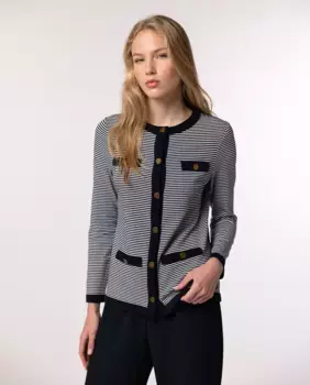 Женский полосатый кардиган с ложными карманами Naulover, тёмно-синий